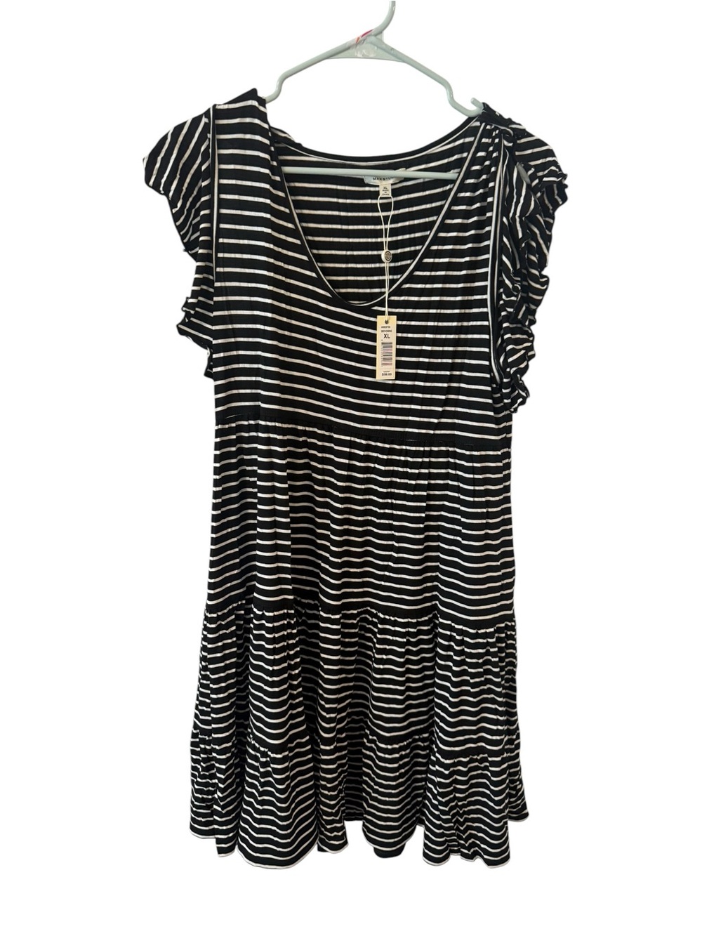 Max Studio Black & White Striped Ruffle Sleeve Women’s Dress NWT size XL